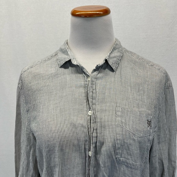 Maje Gray & White Striped 100% Cotton Button Down Long Sleeve Top Sz. 1 (S) - Picture 2 of 8